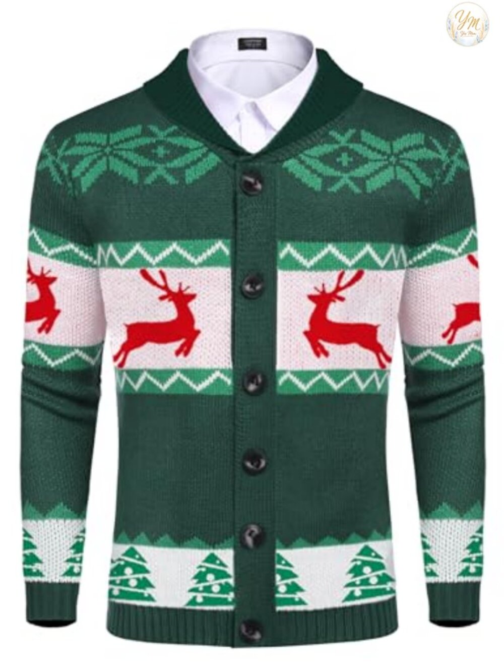 Men's Christmas Cardigan Sweater Shawl Collar Knitted Xmas Holiday Knitwear